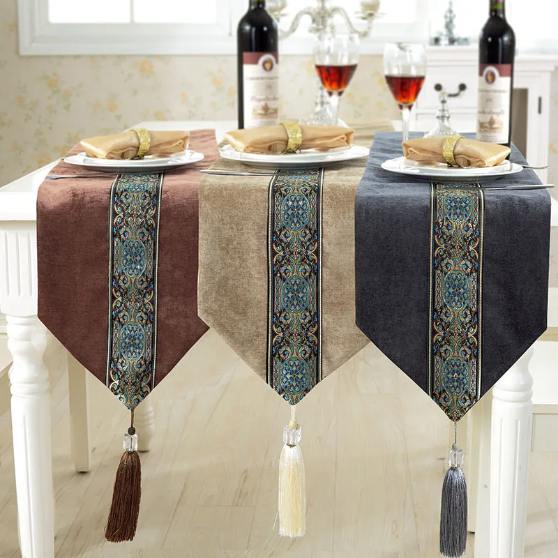 Wood children home Coffee table cloth runner European lace satin flag