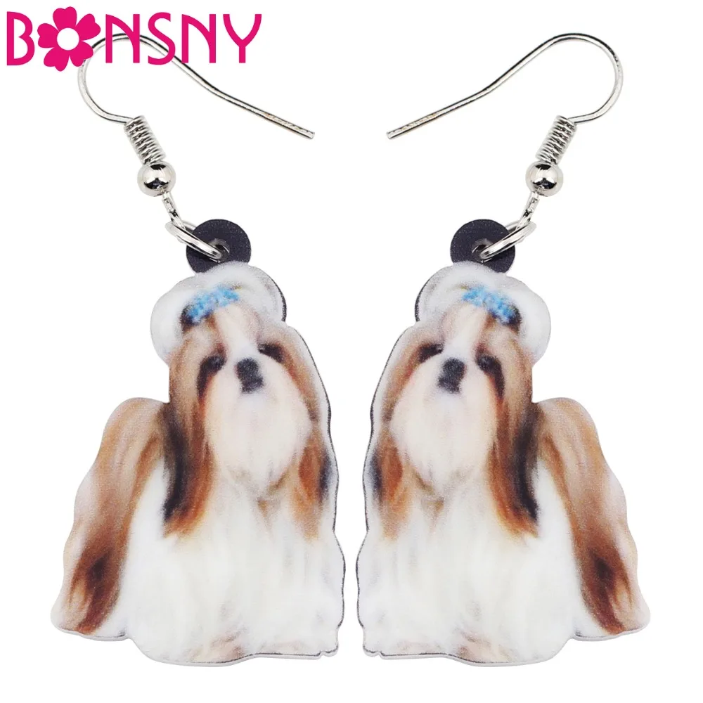 Bonsny акриловые китайские Shih Tzu серьги с собаками большие длинные висячие животные