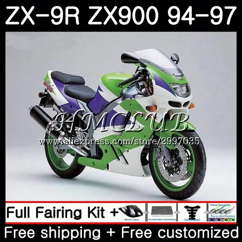 Корпус для KAWASAKI NINJA ZX900 ZX-9R 1994 1995 1996 1997 зеленый белый 66HC.14 ZX 9 R 94 97 9R 900CC ZX9R 95 96