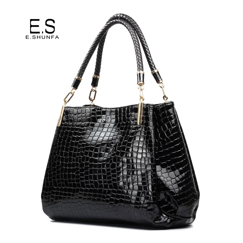 

New Fashion Alligator Handbag Woman 2018 Elegant Shoulder Tote Bag Black Red Blue Large Capacity PU Leather Handbags For Women