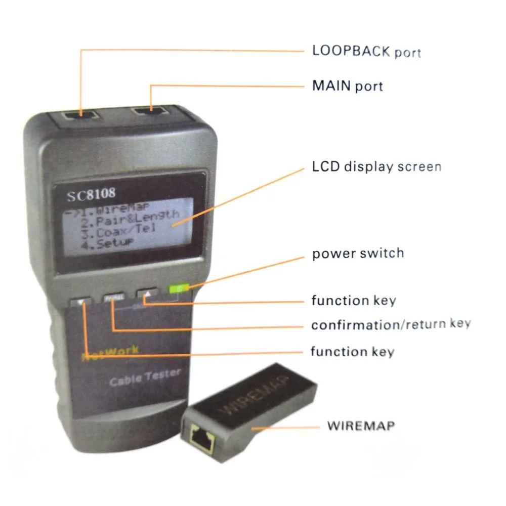 SC8108 Многофункциональный сетевой тестер Портативный LAN телефонный кабель метр и тестер провода трекер ЖК-дисплей 5E 6E RJ45