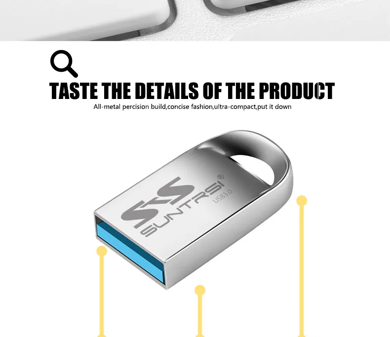 Suntrsi USB 3,0 64GB флеш-накопитель водонепроницаемый металлический флеш-накопитель 32GB 16GB USB флешка 8GB Mini USB Flash 3,0