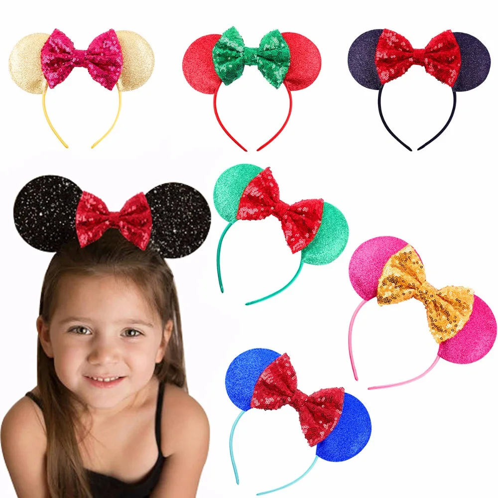 

Chunky Glitter Mini Mouse Ears Headbands For Girls Elastic Nylon Headband Kids Mini Mouse Birthday Party Hair Accessories