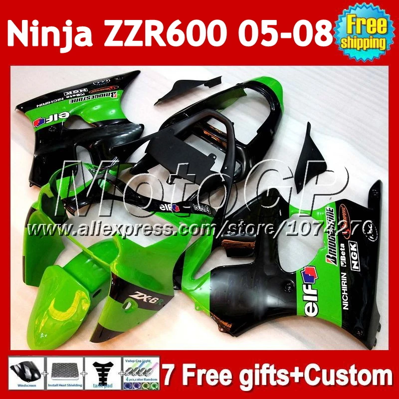 7 подарки для KAWASAKI 2005 2006 2007 2008 ZZR600 ниндзя зеленый черный # 13130 ZZR-600 05 06 07 08 ZZR 600 636