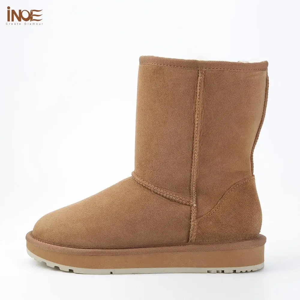 Real Cow Suede Leather Women Fashion Casual Winter Snow Boots Natural Sheep Wool Fur Lined Warm Shoes Flat Waterproof women boots