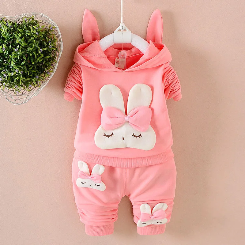 2018New Spring Autumn Baby Clothing Cartoon Rabbit Child Long Sleeve Hoodies Cotton Suit Toddler Sets Kids Outfits Girls Clothes - Цвет: BBYZ tuzi Pink
