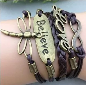 3 шт. браслет-Бесконечность браслет Сова love Karma Dragonfly плетеный кожаный | Украшения