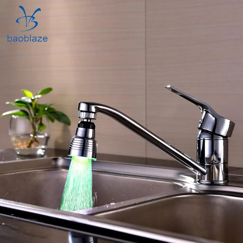 Baoblaze LED Water Faucet Color Changing Swivel Spout Tap Kitchen Decoration 1 Color