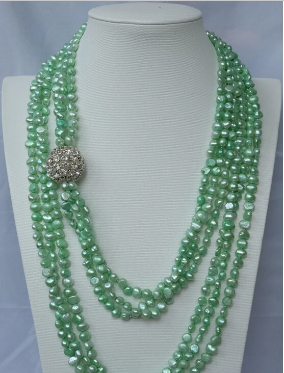 

HOT 003398 48" 3Strds Green Fancy Pearl Necklace