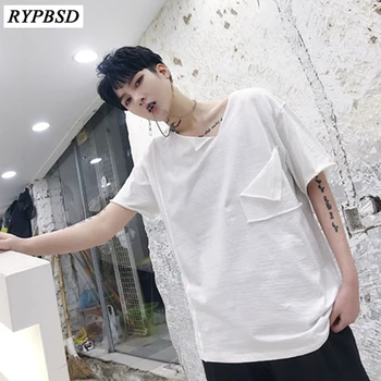 

New Korean Fashion Men Short-sleeve T-shirt Hip Hop Solid Color V-neck StreetWear T-shirt Harajuku 2019