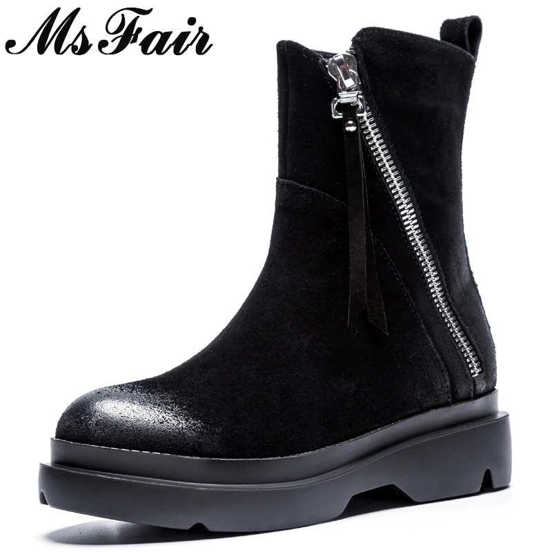 

MsFair Round Toe Med Heel Women Boots Fashion Concise Zipper Ankle Boots Shoes Woman Winter Elegant Black Boots Women Shoes 2018