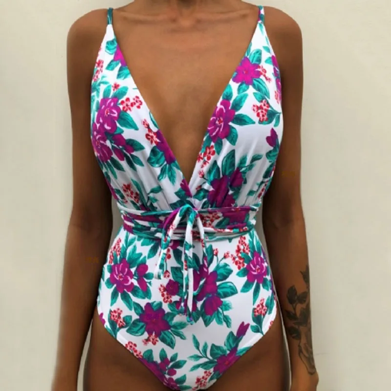 Sexy One Piece Swimsuit Female Deep V Backless Brazilian Monokini Swimwear Women Bathing Suit Swimming sunflower swimsuit