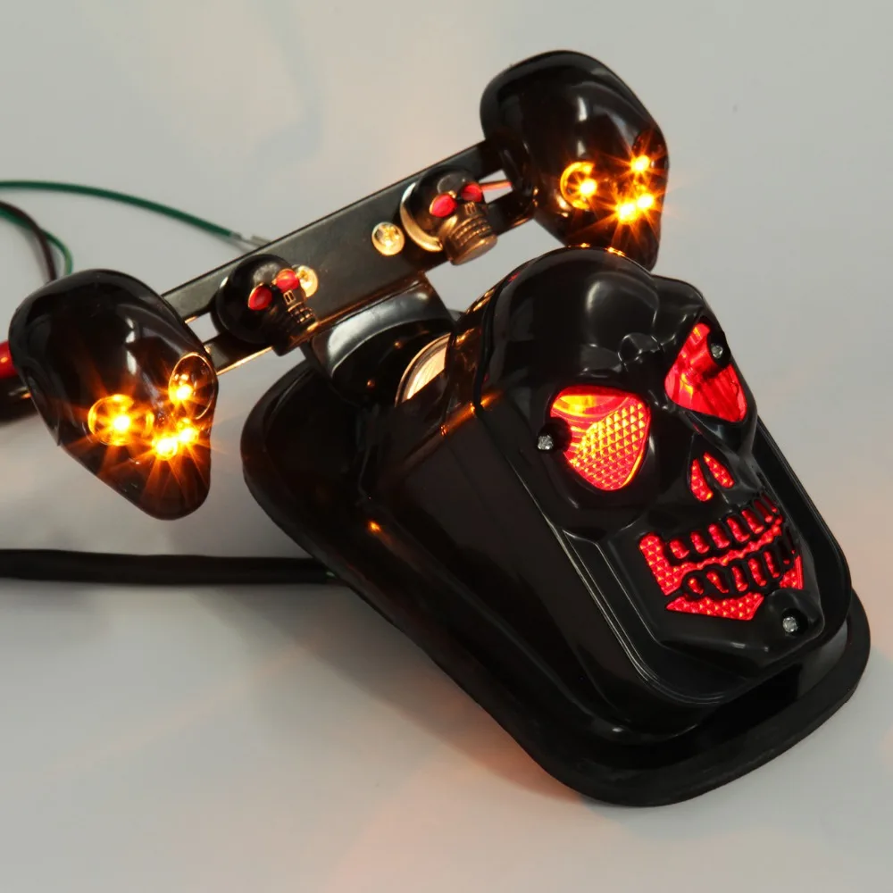 Black 12V 20W Modified Motorcycle Accessories LED Skull Taillight Turn