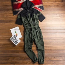 Casual Wild Jumpsuit Fashion Contrast Color Stitching Men's Rompers Super Personality Hooded Jumpsuit Size M-XXL