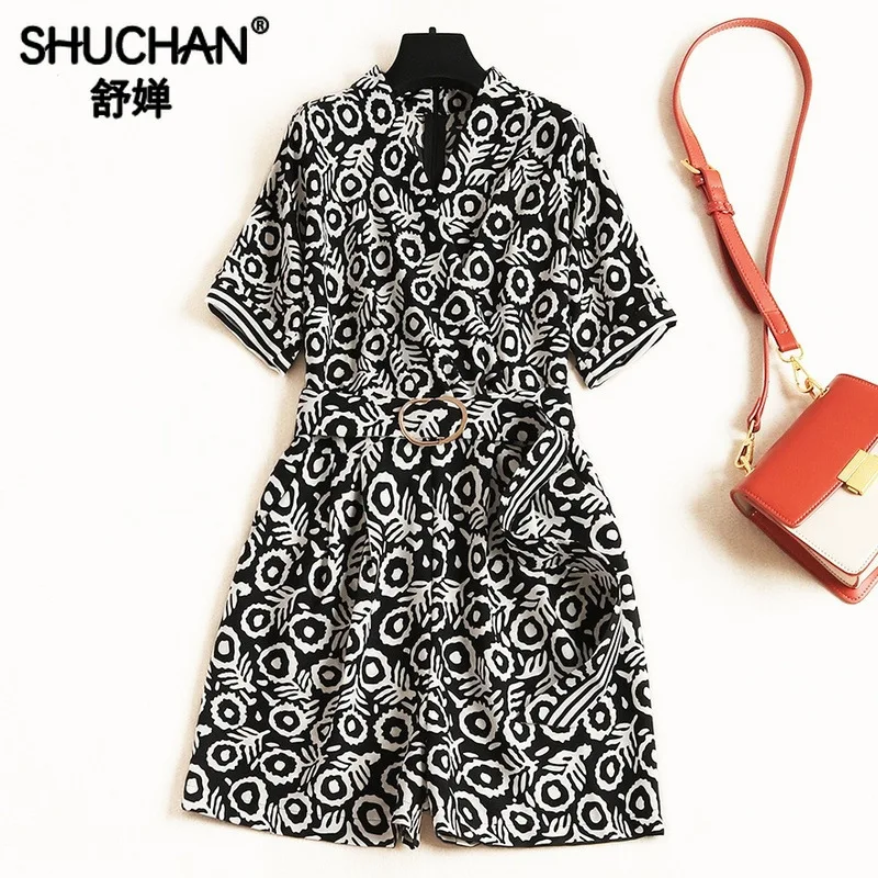 Shuchan Fashion Nova Woman Playsuits Print  Beach Style Overalls Women Rompers Korean Fashion Women Clothing Newest 11331