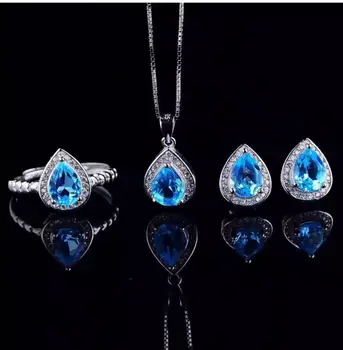 

Jewelry set Natural Topaz Real Topaz Jewelry set 925 sterling silver 1pc pendant,1pc ring,2pcs Earrrings