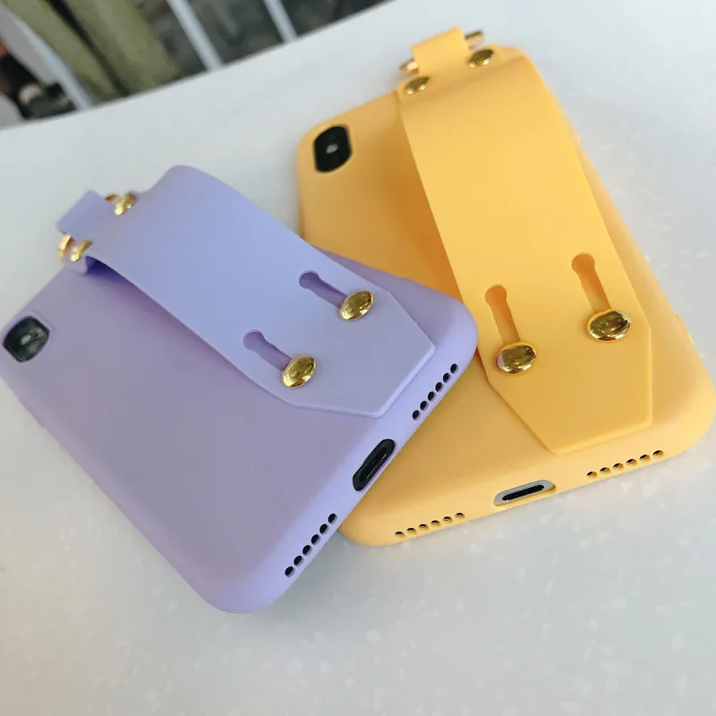 LUDI Wrist Grip Belt Strap Phone Case for iPhone 7 Case for iPhone X 6 6S 7 8 Plus Soft Silicon Plain Retro Matte Phone Covers  04