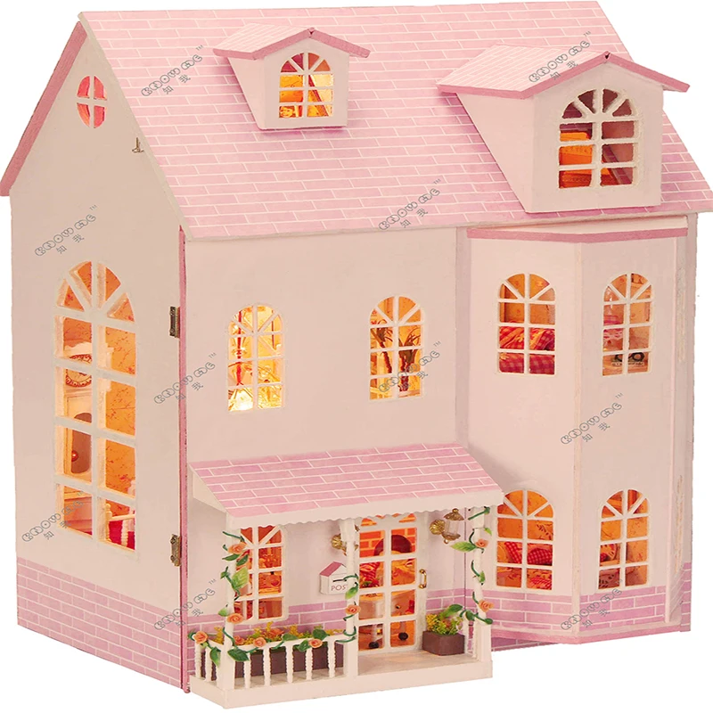 DIY Big Wooden Miniatura Doll House Furniture Large Handmade 3D Miniature Wood Dollhouse Dream House Model Toys Gits