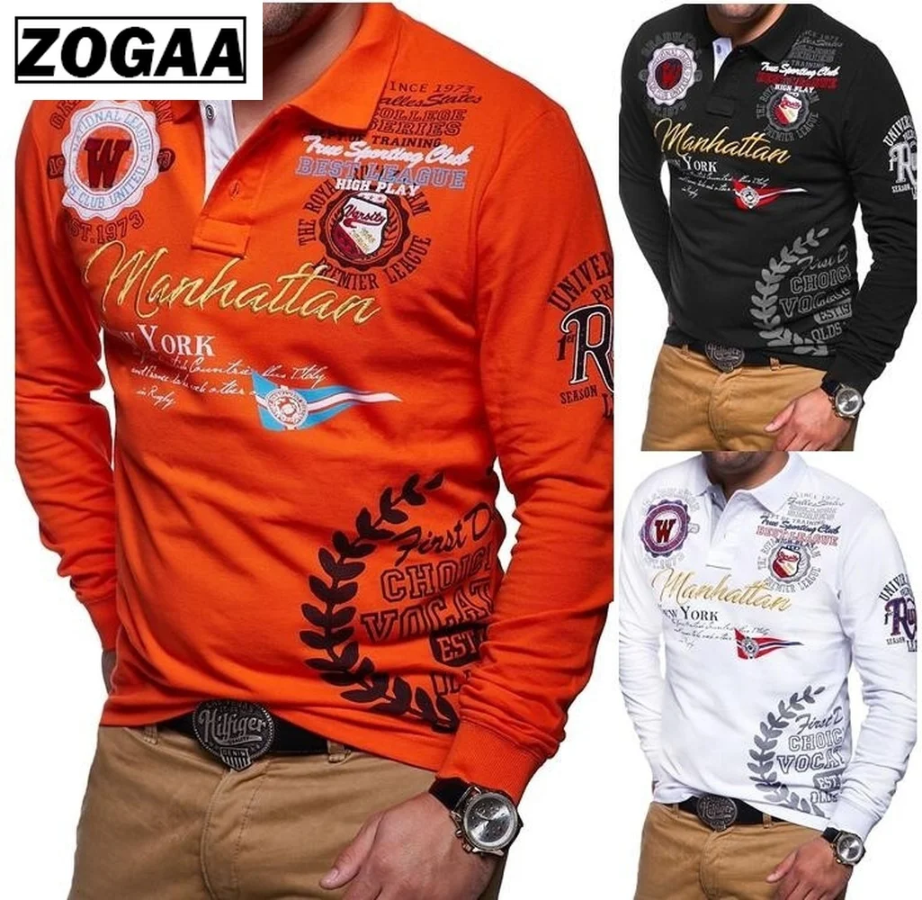 

ZOGAA 2019 New Men's Fashion Casual Personality Slim Print Long-sleeved Anti-Pilling Polo Shirt 4 Colors Plus Size S-3XL