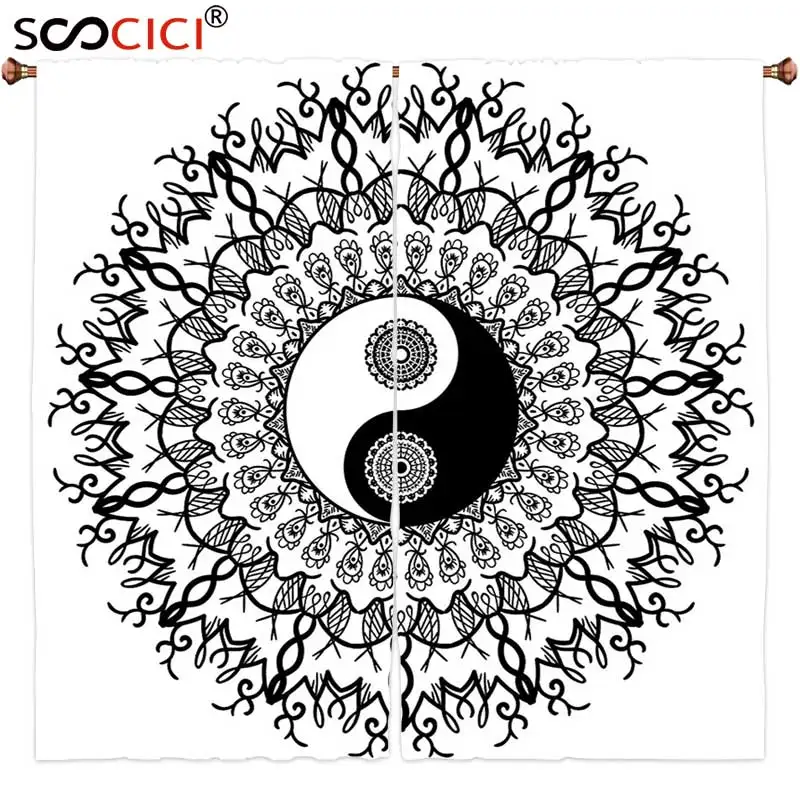 Шторы на окна 2 панели декор Ying Yang винтажный рисунок мандалы YIn и этнический