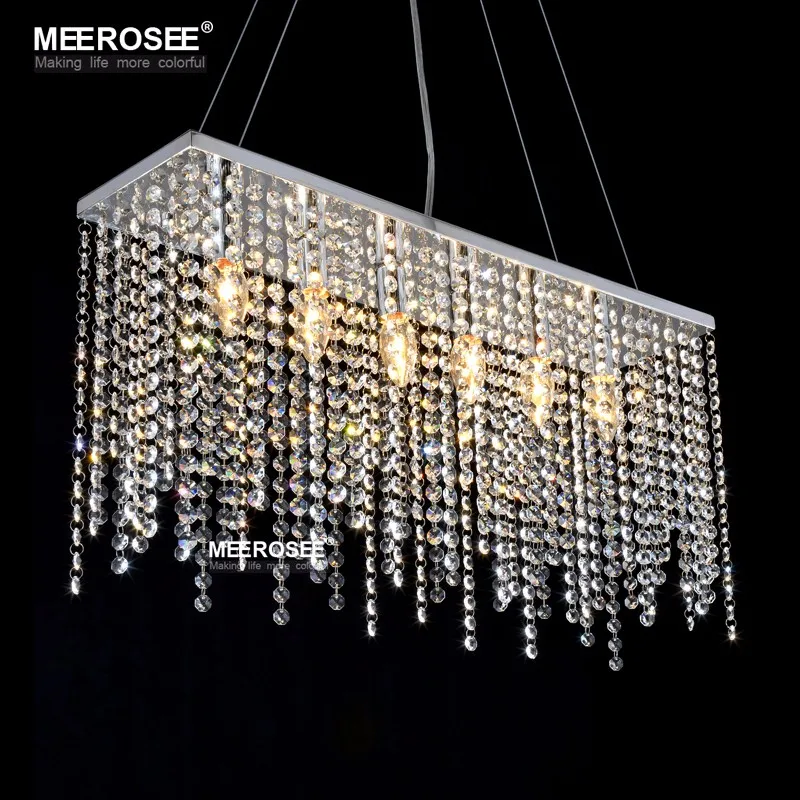 Contemporary Crystal Pendant Light Fixture Rectangle Crystal Hanging Drop Lamp Stainless Steel Pendant Lustre For Living Room Dining Room Pendant