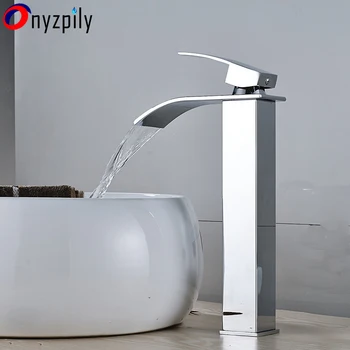 

Waterfall 12"Tall Chrome Square Style Waterfall Bathroom Sink Faucet Vanity Sink Mixer Tap Hot&Cold Water Tap torneira