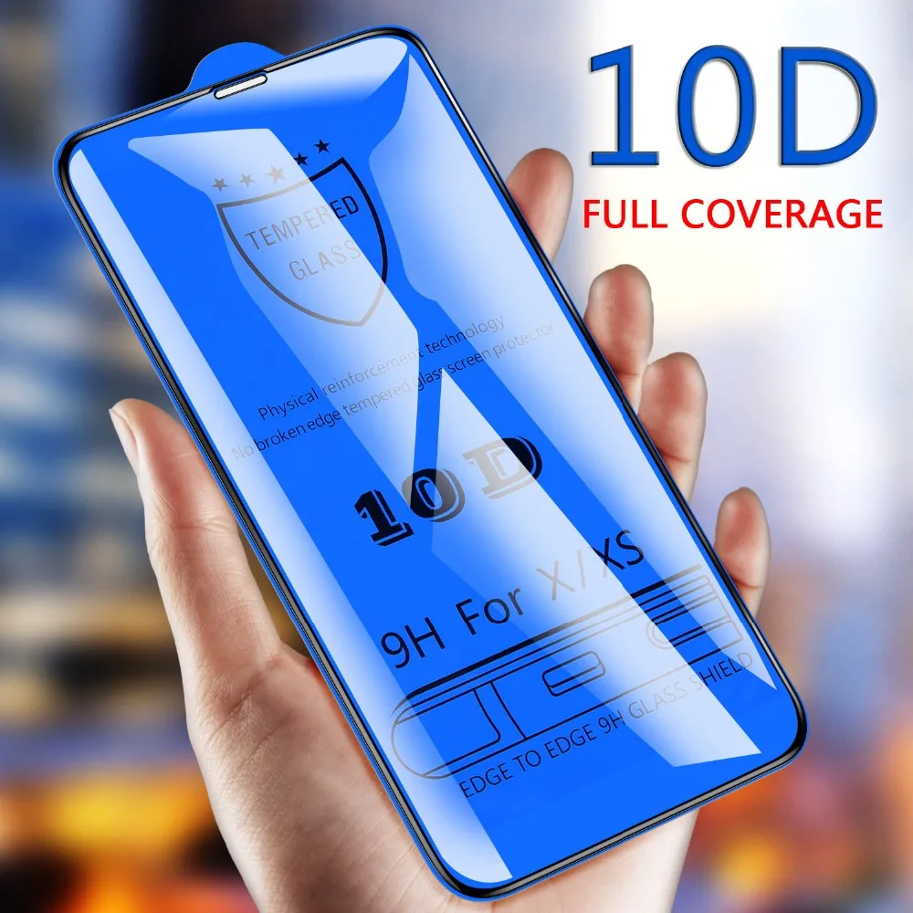 

10D Tempered Glass on the for iPhone XS Max XR X 10 7 Screen Protector Full Cover for iPhone 6 6s 7 8 Plus Hard Glass Film