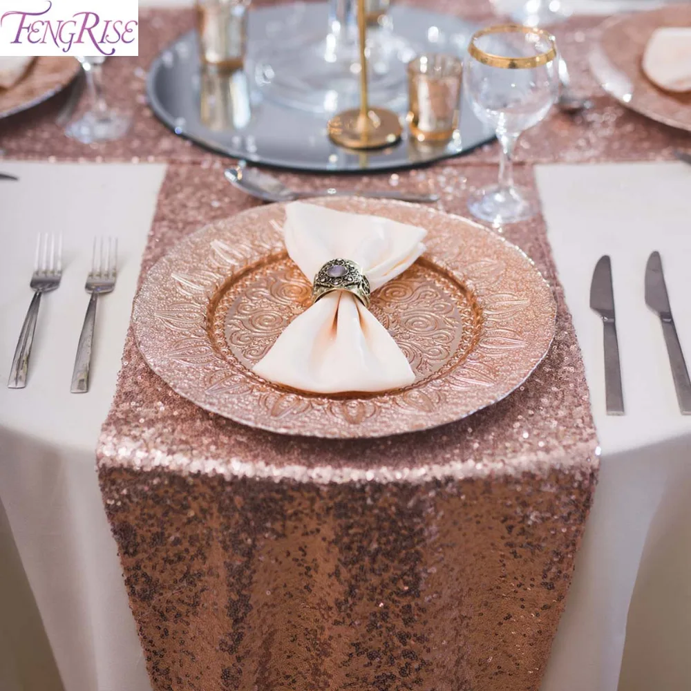 Confetti Momma Table Runner for Wedding in Gold Sequin Table Runner.