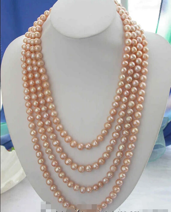 

shipping z3154 LONG 100" 10mm pink round freshwater pearl necklace