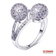 DC1989 Double Ball Lady Wedding Party Gold Ring Rhodium Plated Synthetic Cubic Zircon Environmental Friendly Material Lead Free