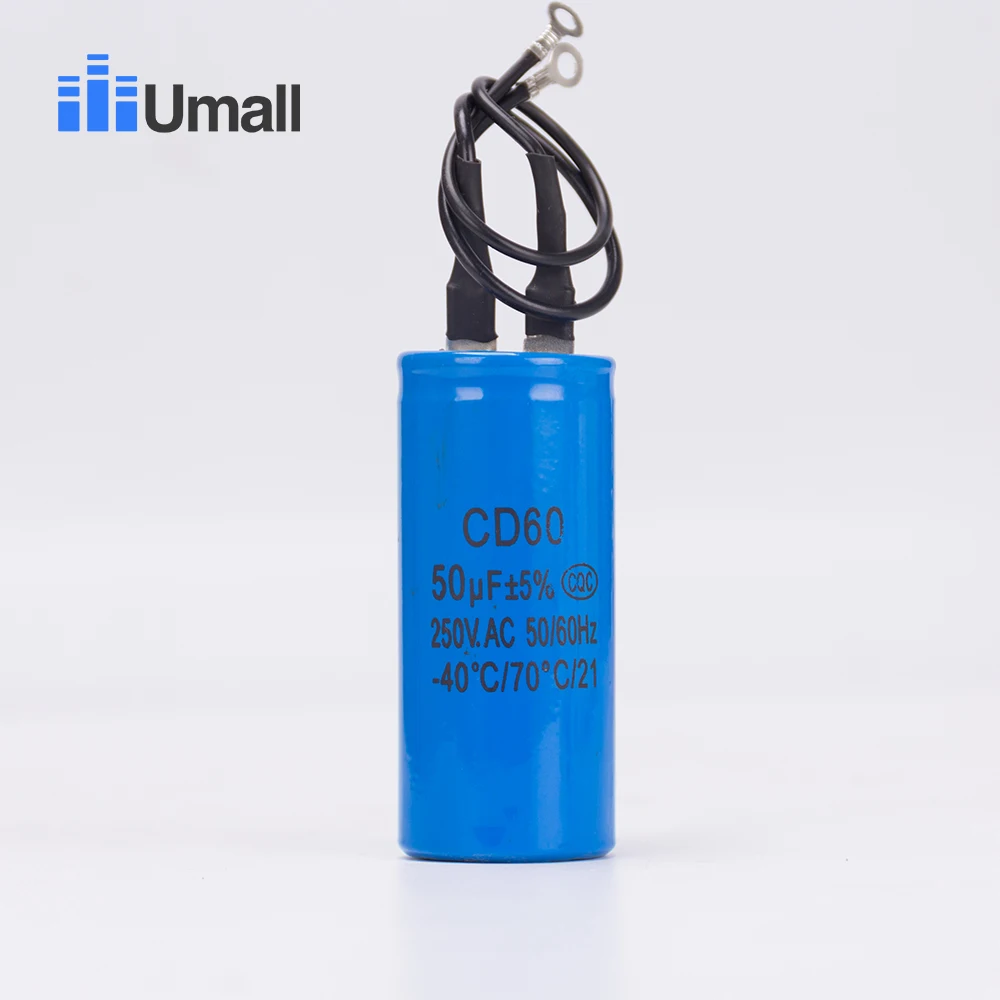 

CD60 50UF 250V AC Starting Capacitor For Heavy Duty Electric Motor Air Compressor Red Yellow Two Wires