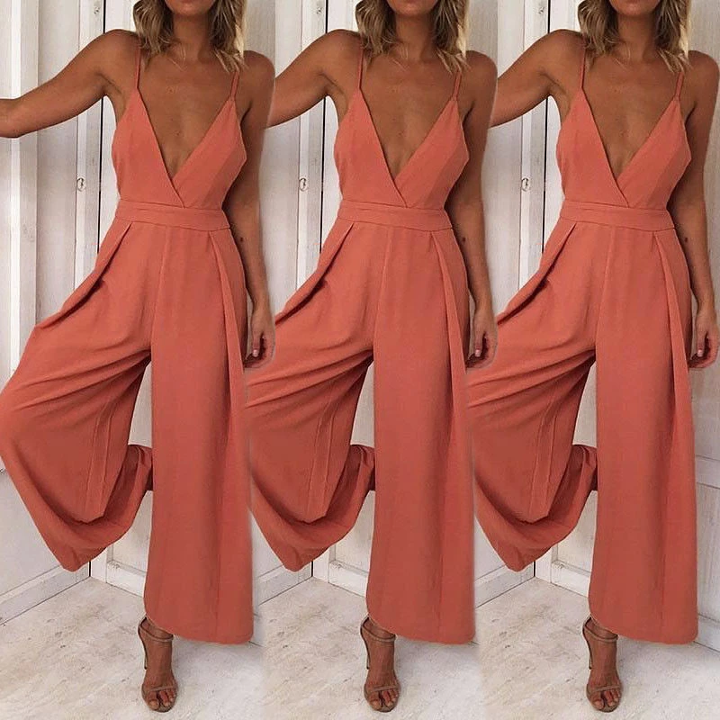 Sexy Women Sleeveless V Neck Jumpsuit Playsuit Backless Wide Leg Pants Jumpsuits Clubwear 2018 Summer Womens Pure Color Bodysuit Sexy Women Sleeveless V Neck Jumpsuit Playsuit Backless Wide Leg Pants Jumpsuits Clubwear 2018 Summer Womens Pure Color Bodysuit