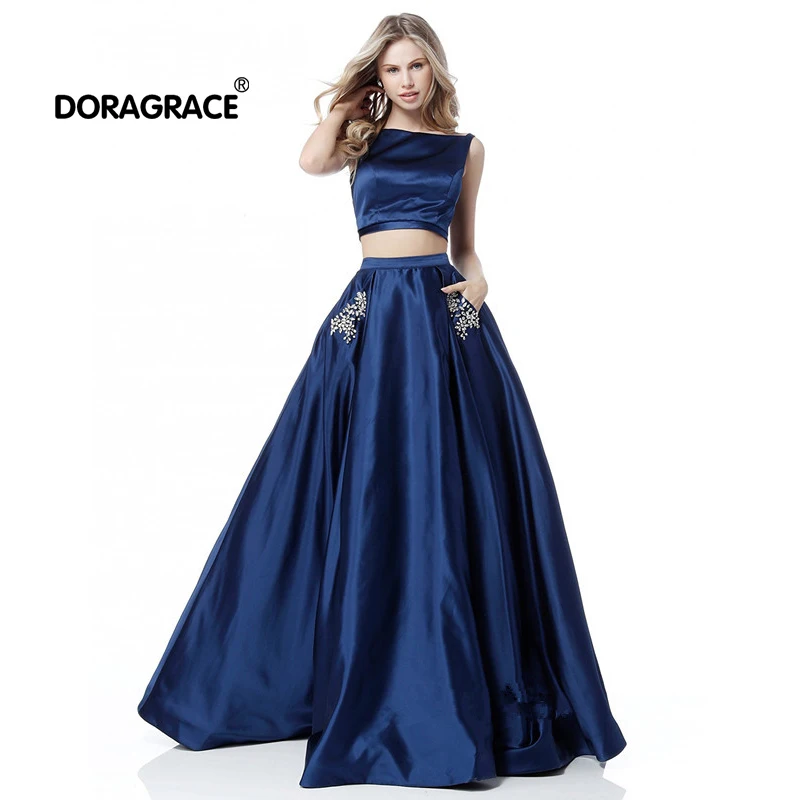 

Doragrace robe de soiree Sexy Backless Two-Piece Prom Dresses Long Evening Gowns