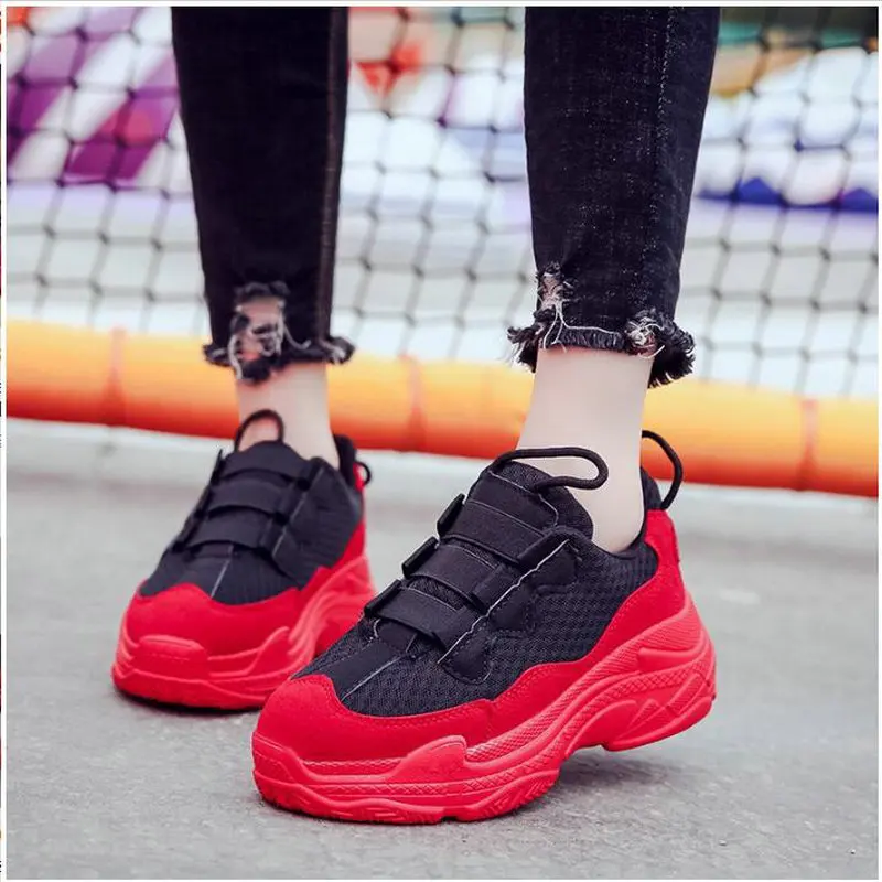 

Women Creepers Flat Platform Shoes Black Red Casual sneaker Shoes Women air Mesh trainers thick bottom Shoes VV-05