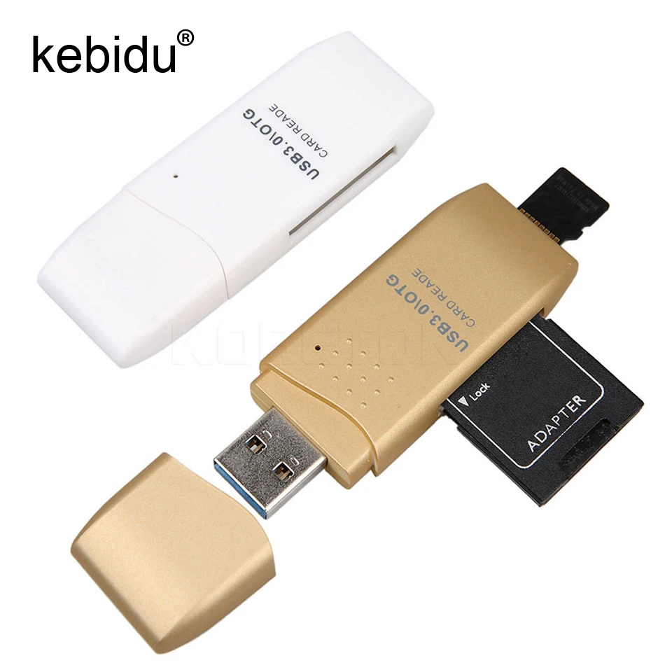 

Kebidu 2 in 1 USB 3.0 OTG TF SD Card reader White Golden Multi Memory Adapter for Micro SD SDXC External USB Surface