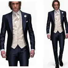 Портной Топ продаж Slim Fit One Button Темно-Синий Жених Смокинги друзей жениха Мужские свадебные костюмы одежда куртка+ брюки+ жилет+ галстук