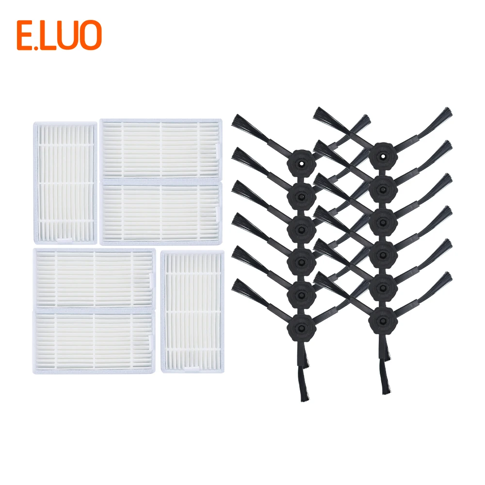 

E.LUO 12PCS Side Brushes+6PCS HEPA Filter for Vacuum Cleaner Robot ILIFE v5s, v5s, v5 Pro, V50 Series