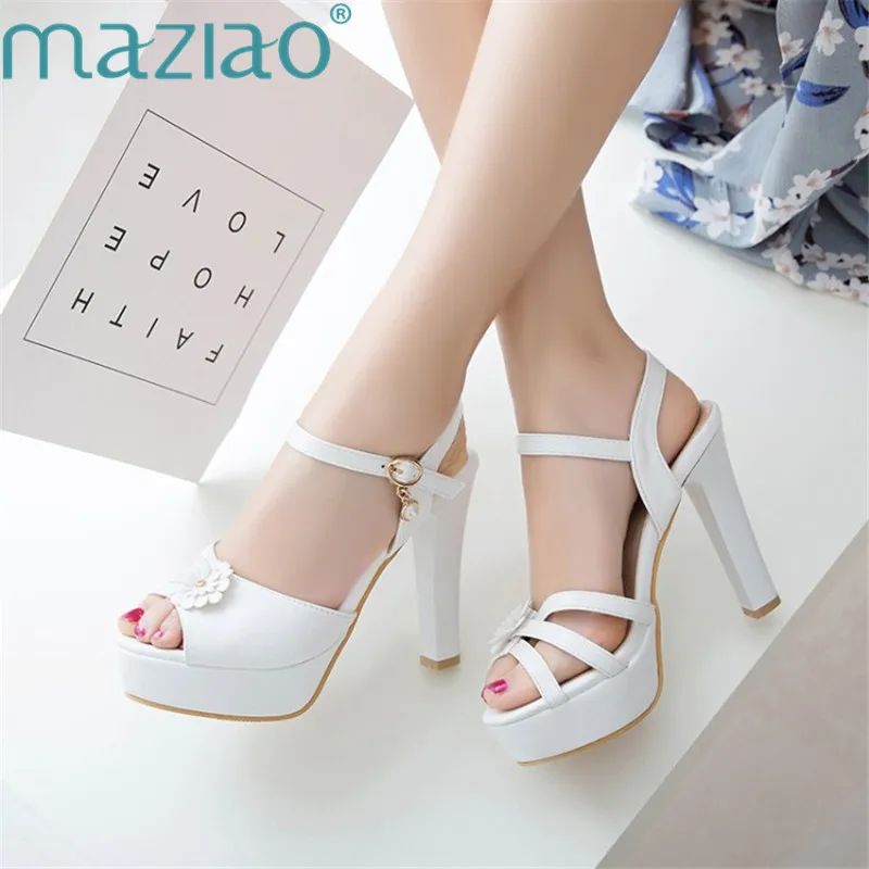 

Summer Sandal Fish Mouth Flower Decoration Rubber Super High Heel Shoes Woman High Heel Platform Sandal MAZIAO