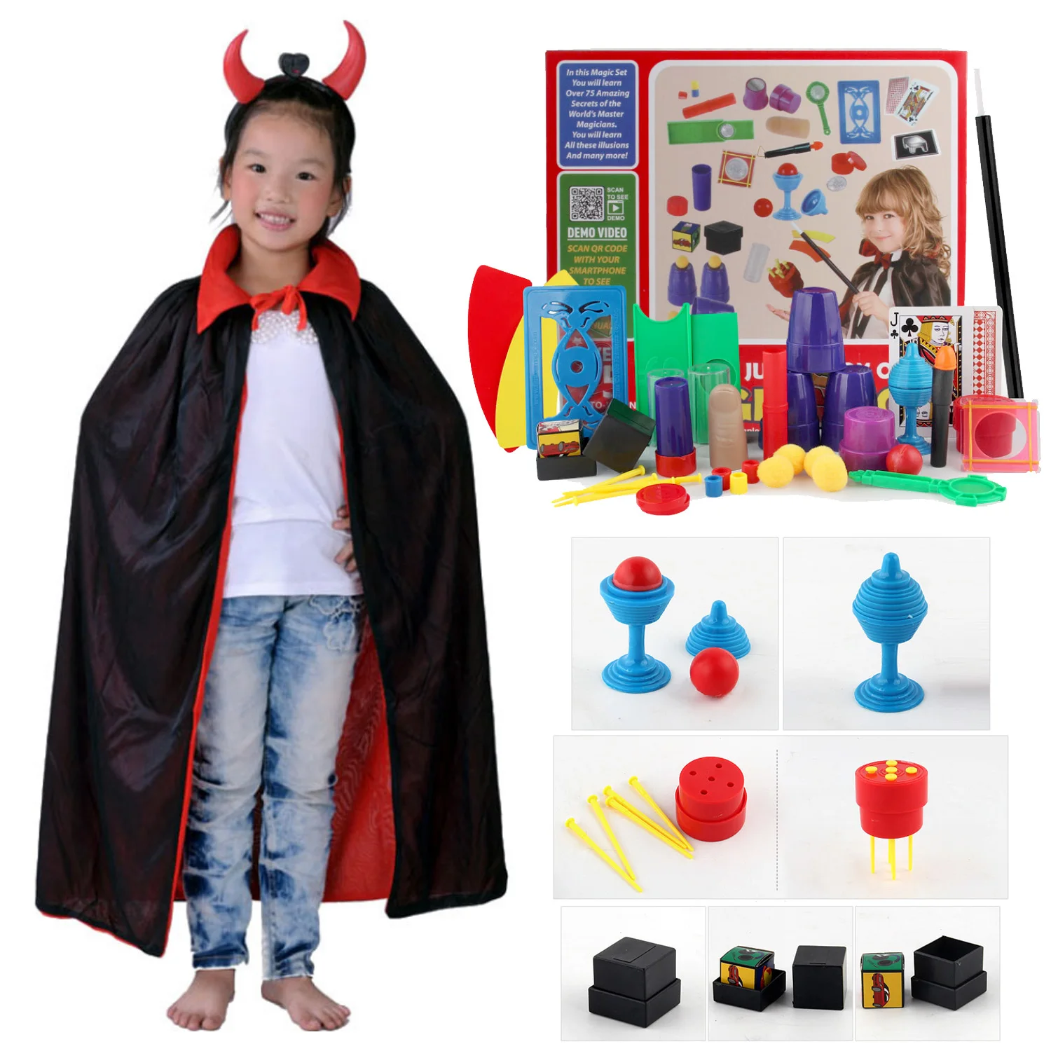 

Deluxe Magic Tricks Props Set Kit Toys with Magician Pretend Play Costume Cape for Kids Children Magic Beginners