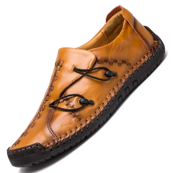 

plus sizes 38-48 men lazy Shoes Loafers Genuine Leather shoes Fashion Flats Men Slip On Outdoor Casual shoes male footwear