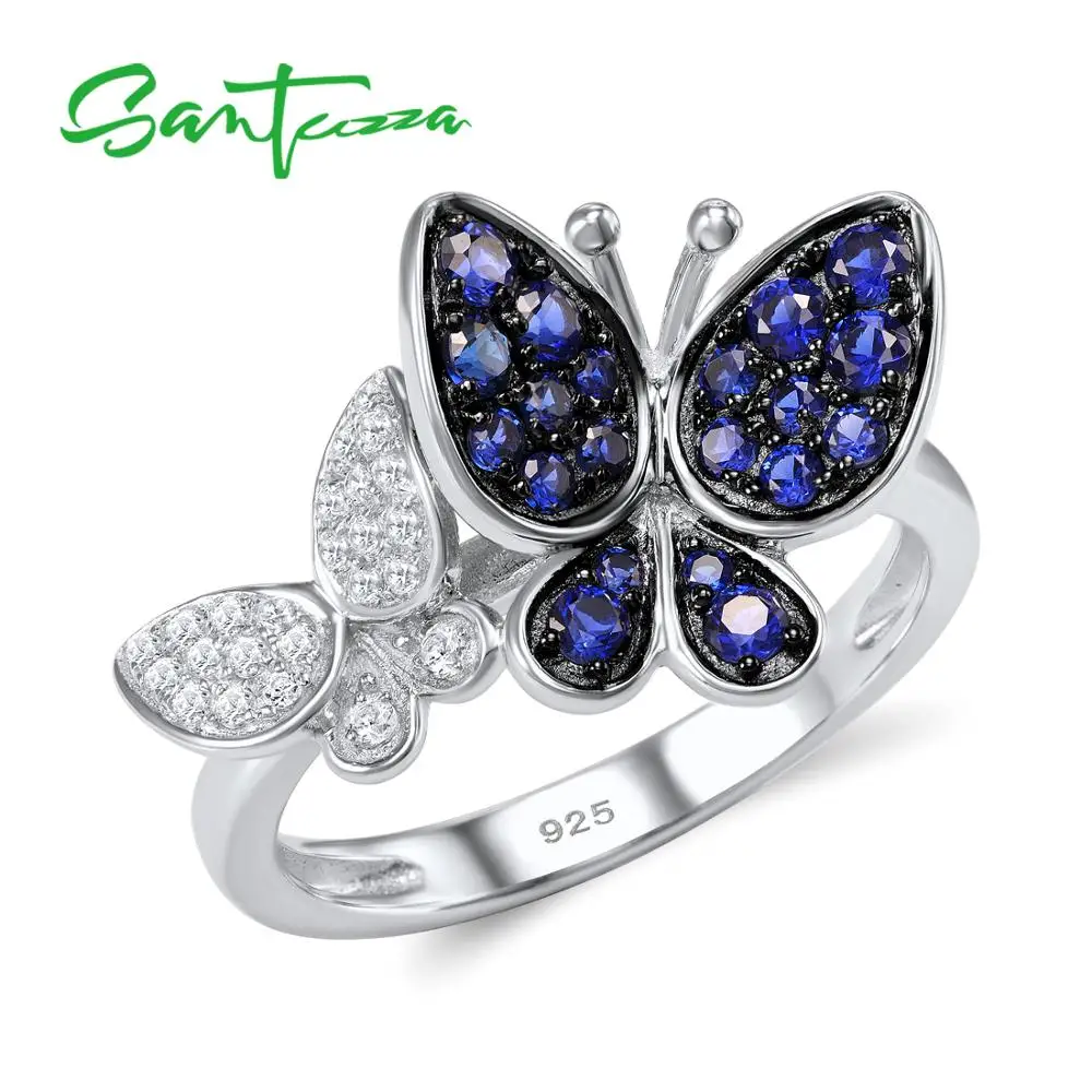 SANTUZZA Stříbrný motýl prsten pro ženy 925 Sterling Silver Módní prsteny pro ženy 2017 Cubic Zirconia Ringen Party šperky