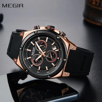 

Relogio Masculino MEGIR Men's Watch Top Luxury Brand Chronograph Calendar Sport Watch Men Military Army Men Watch Silicone Clock