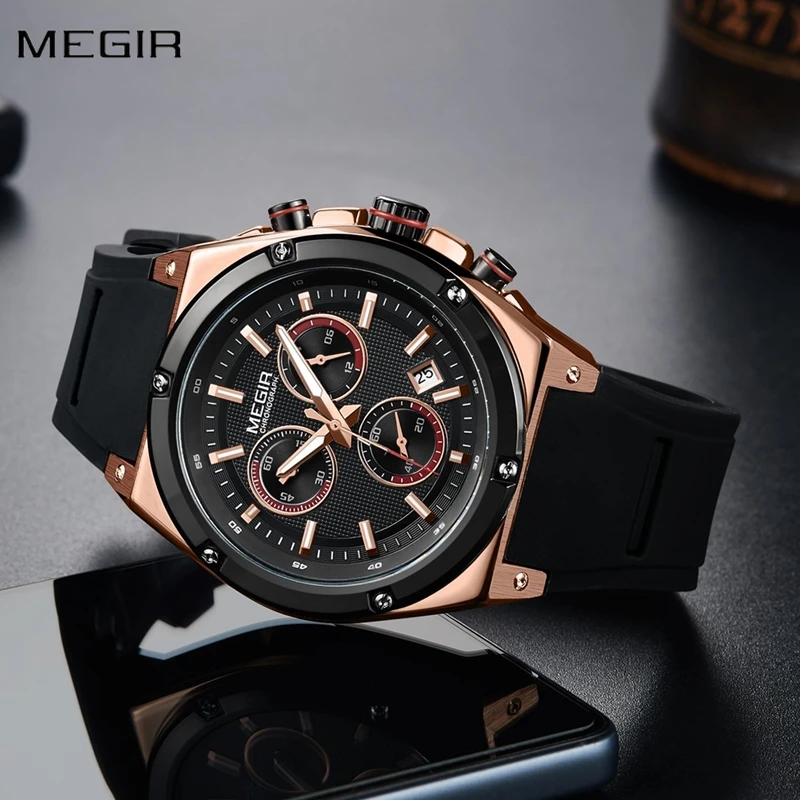 Relogio Masculino MEGIR мужские часы Топ люксовый бренд Хронограф Календарь спортивные