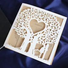 Дерево Лазерная резка, для свадьбы пригласительная открытка полый День Святого Валентина поздравительная открытка индивидуальная печать 50 шт