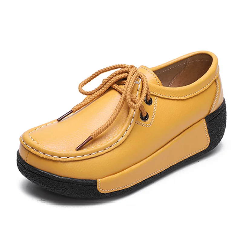 

Women Shoes 2019 Summer Women Platform Shoes Genuine Leather Lace Up Women Flats Casual Women Loafers Ladies Shoes Moccasins