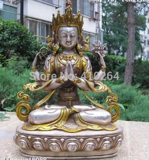 

Tibet Silver Gilt Four armed Avalokitesvara Bodhisattva Guan Yin Buddha Statue