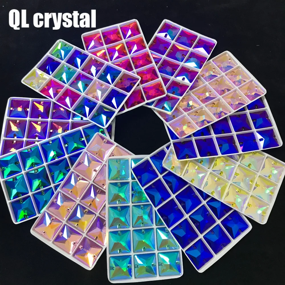 

QL Crystal AB Square sew on Glass Crystal Rhinestone Flatback for wedding Dress DIY clothes shoes bags accessories