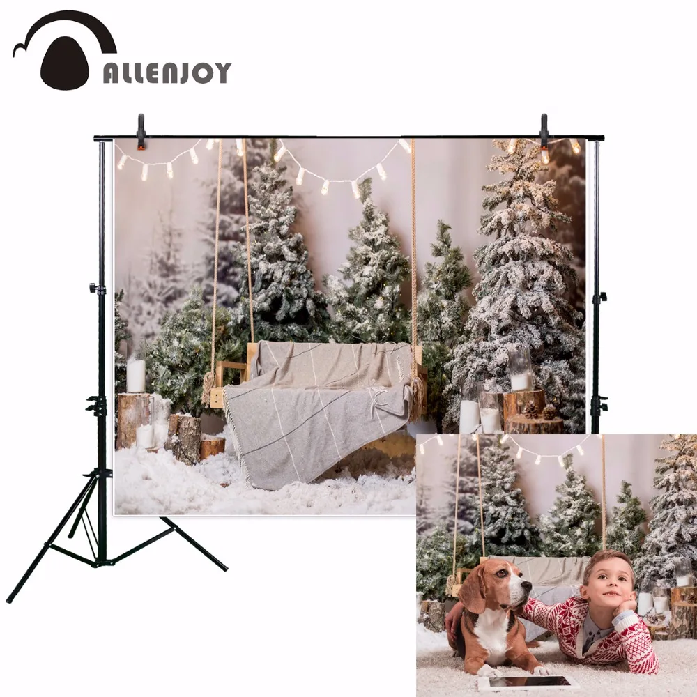 

Allenjoy Christmas background interior snow pines lift candle birth winter backdrops for photography photo studio photocall