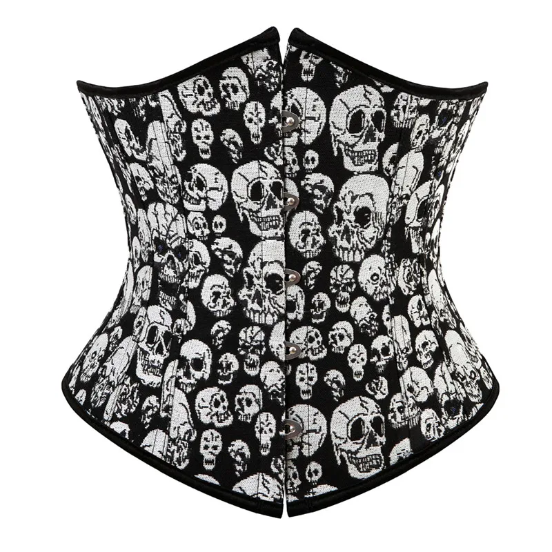 

Women Corset Bustier Tops Steel Boned Underbust Corset Skull Print Steampunk Waist Training Burlesque Corselet Plus Size S-6XL