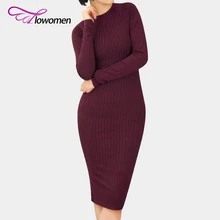 Flowomen Autumn Knitted Dress Robe Sexy Slim Black Bodycon Dress Turtleneck Long Sleeve Elegant Package Hip Winter Girl Dress